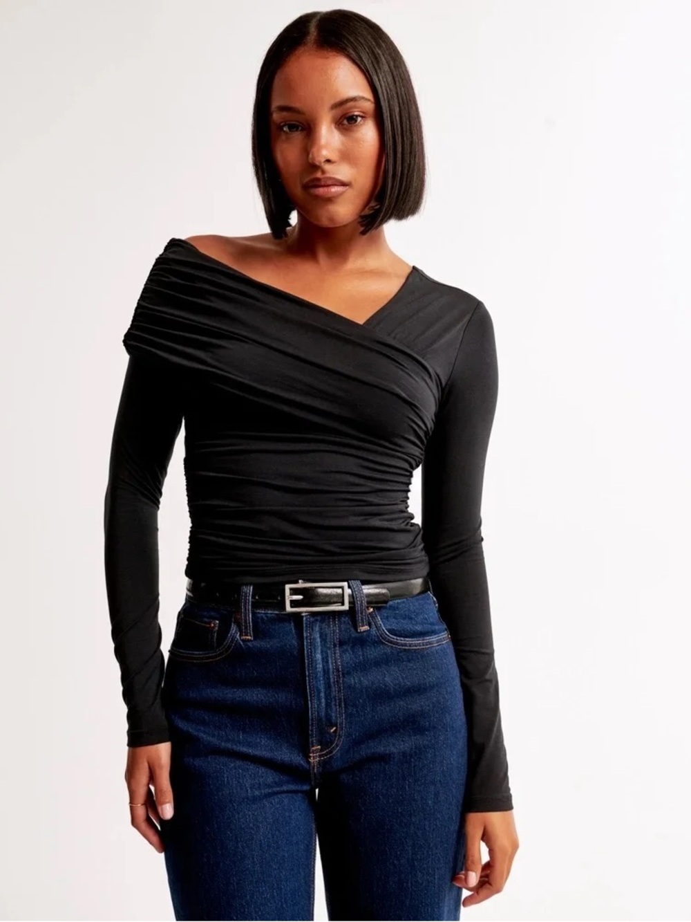 NWT Abercrombie & Fitch black off the shoulder draped wrap top sz med